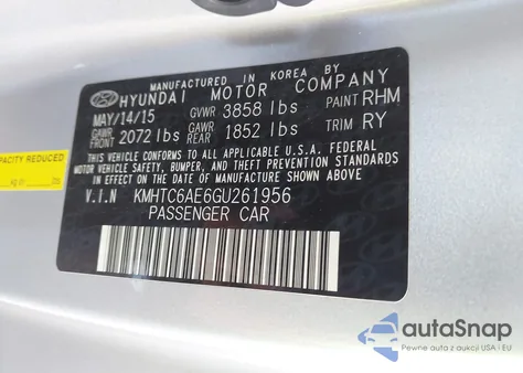 2016 Hyundai Veloster Turbo z USA, uszkodzony, nr VIN KMHTC6AE6GU261956